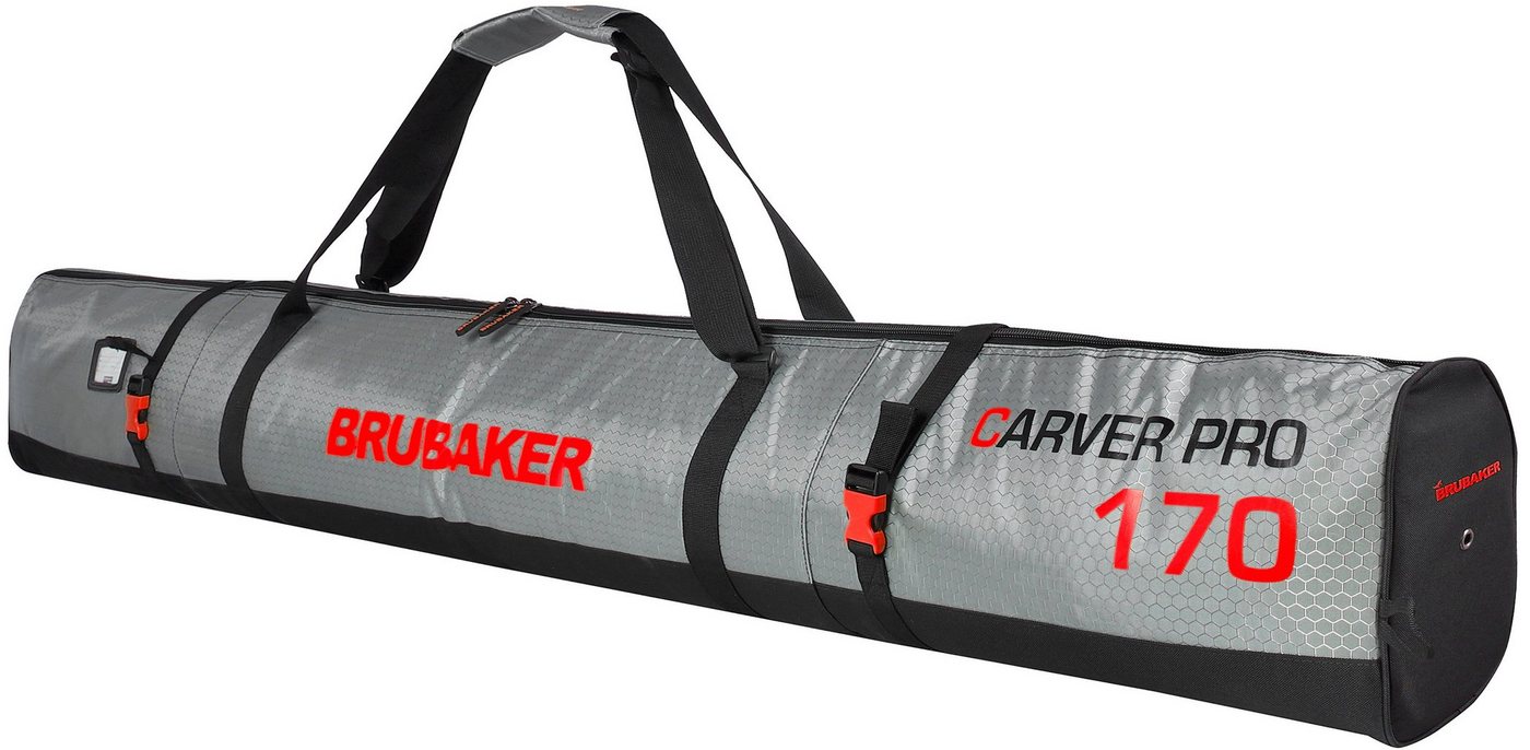 BRUBAKER Skitasche Carver Tec Pro Ski Tasche - Silber Rot (Skibag für Skier und Skistöcke, 1-tlg., reißfest und schnittfest), gepolsterter Skisack mit Zipperverschluss von BRUBAKER