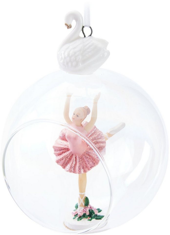 BRUBAKER Weihnachtsbaumkugel Premium Weihnachtskugel Ballerina im rosa Kleid - 10 cm Glas Baumkugel (1 St), Christbaumkugel mit Ballett Tänzerin und Schwan Figur - Weihnachtsdeko von BRUBAKER