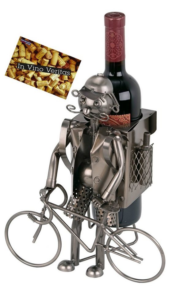BRUBAKER Weinflaschenhalter Fahrradfahrer Flaschenhalter, (inklusive Grußkarte), Weinhalter Metall Skulptur, Wein Geschenk Kurier mit Fahrrad von BRUBAKER