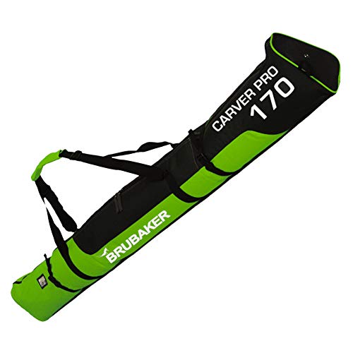 HENRY BRUBAKER Skisack Skitasche Skibag Carver PRO 2.0 gepolsterte Skitasche mit Zipperverschluss NEU! Winteredition Grün/Schwarz 170 cm von BRUBAKER