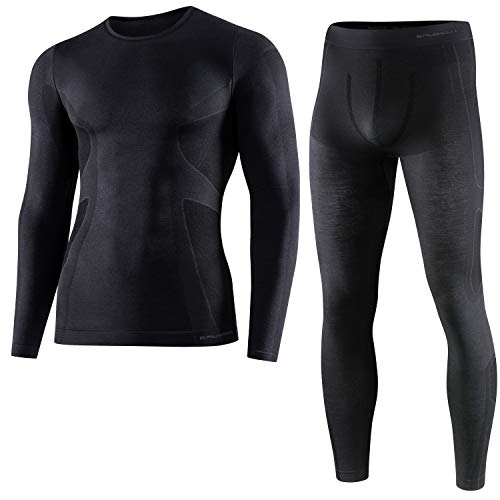 BRUBECK Base Layer Set Herren | Langarmshirt | Funktionshose | Wolle Hose | Funktionsshirt Langarm 41% Merino | Gr. M | Schwarz | LE10930 + LS11600 von BRUBECK