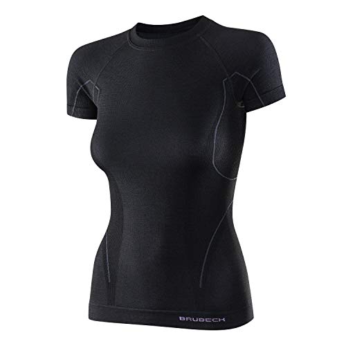 BRUBECK Damen Shirt schwarz | Merino Radshirt Kurzarm I Shirt Running I Unterhemd atmungsaktiv I Trainingsshirt I Cycling Base Layer Slim Fit I 41% Merinowolle I Gr. M, Black I SS11700 von BRUBECK