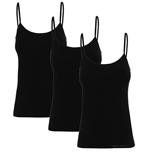 BRUBECK Damen Unterhemd schwarz 3er Pack | Camisole atmungsaktiv für Frauen | Damenoberteil ärmellos | Womens Undershirt Seamless | Cami Cotton | 56% Baumwolle | Gr. M, Black | CM00210A von BRUBECK