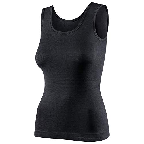 BRUBECK schwarzes Tanktop Damen | T-Shirt ärmellos | Oberteil atmungsaktiv ohne Arm | Womens Tank Top | Achselhemd nahtlos | Achseltop | Laufen | 41% Merinowolle | Gr. L | Schwarz | TA10170 von BRUBECK