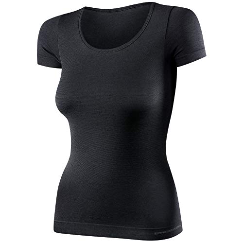 BRUBECK Damen Funktionsshirt Kurzarm | 41% Merino-Wolle | Unterhemd | Funktionsunterwäsche | Atmungsaktiv | Geruchshemmend | Weich | SS11020, Größe:XL, Farbe:Schwarz von BRUBECK