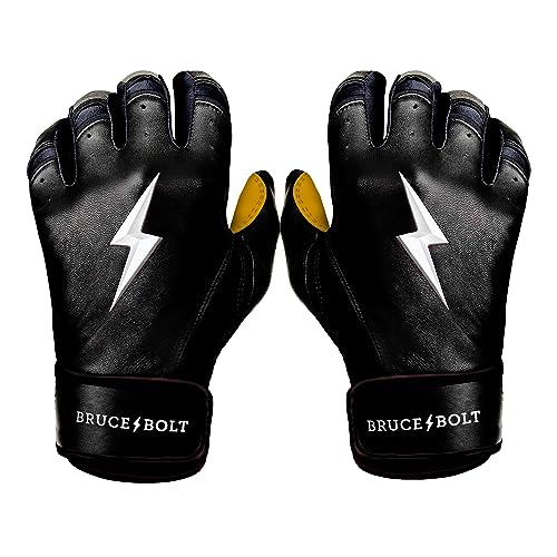 BRUCE BOLT 2020 Premium Pro Short Cuff Cabretta Leder Baseball Schlaghandschuhe mit Handschuhtasche, schwarz, Large von BRUCE BOLT