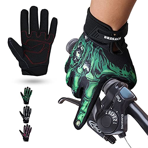 BRZSACR Mountainbike-Handschuhe Motorradhandschuhe Skelett Zombie Skelett Design Reiten Mountainbike Reiten Gartenhandschuhe für Damen und Herren (Grün, M) von BRZSACR