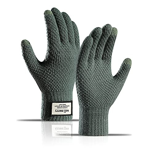 BSLVWG Winter Touchscreen Handschuhe Männer Anti-Rutsch Thermal Handschuhe Stricken Herren Handschuhe Verdickte elastische Winddichte Manschette Warme Flusen Futter für das Fahren Laufen (Grün) von BSLVWG