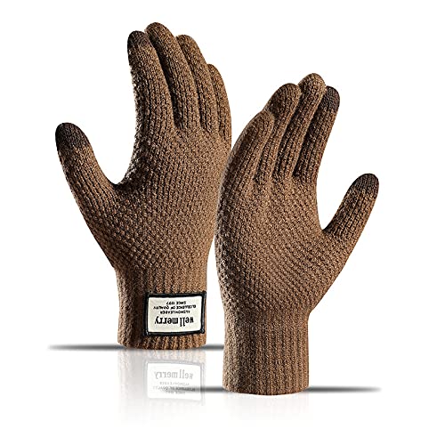 BSLVWG Winter Touchscreen Handschuhe Männer Anti-Rutsch Thermal Handschuhe Stricken Herren Handschuhe Verdickte elastische Winddichte Manschette Warme Flusen Futter für das Fahren Laufen (Khaki) von BSLVWG