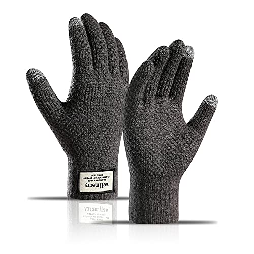 BSLVWG Winter Touchscreen Handschuhe Männer Anti-Rutsch Thermal Handschuhe Stricken Herren Handschuhe Verdickte elastische Winddichte Manschette Warme Flusen Futter für das Fahren Laufen (Tiefgrau) von BSLVWG