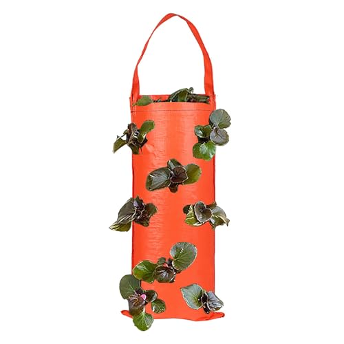 BTAISYDE Atmungsaktive Pflanzensäcke Strawberry Grow Bags mit 8 Taschen Gemüse Pflanzsack Hängende Pflanzsäcke für Erdbeeren Gemüse Blumen,orange von BTAISYDE