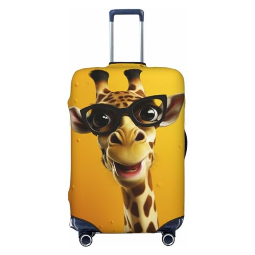 Animierte Giraffe mit Brille, Gepäckabdeckung, elastisch, waschbar, kratzfest, Reisegepäckabdeckung, staubdicht, tragbar, passend für Gepäck von 45,7 - 81,3 cm, Schwarz , S von BTCOWZRV