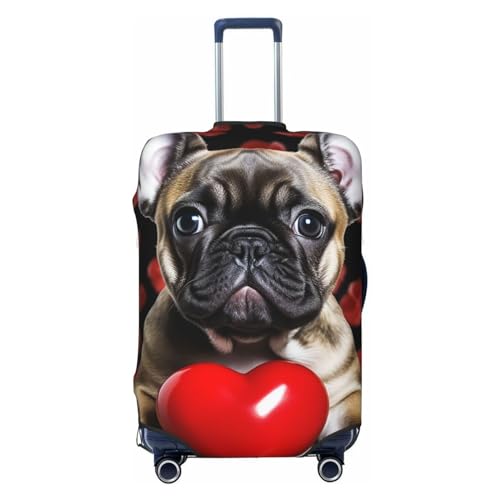 BTCOWZRV Französische Bulldogge mit rotem Herzmuster, staubdicht, elastisch, Reisegepäckschutz, Kofferschutz, Gepäckhüllen, passend für 45,7 - 81,3 cm Gepäck, Schwarz , L von BTCOWZRV