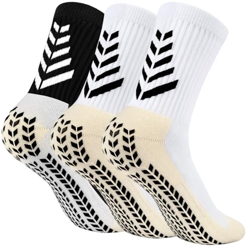 BTNEEU 3 Paar Rutschfeste Fußballsocken Herren Basketballsocken Anti Rutsch Sportsocken Atmungsaktive Athletic Socken Laufsocken Grip Fußballsocken Wandersocken für Damen von BTNEEU