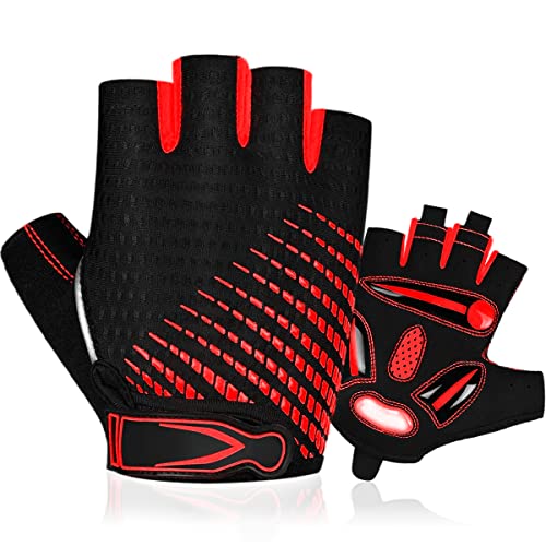 BTNEEU Fingerlose Fahrradhandschuhe mit GEL Halbfinger Radsport Handschuhe für Damen und Herren, Atmungsaktiv Rutschfestes Rennrad Handschuhe Männer für Mountainbike, Training, Fitness, Sport (Rot, S) von BTNEEU