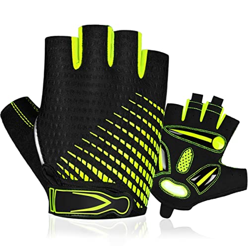 BTNEEU Fingerlose Fahrradhandschuhe mit Gel Halbfinger Radsport Handschuhe für Damen und Herren, Atmungsaktiv Rutschfestes Rennrad Handschuhe Männer für Mountainbike Training Fitness Sport (Grün, M) von BTNEEU