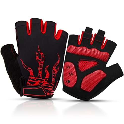 BTNEEU Fingerlose Fahrradhandschuhe mit Gel Mountainbike Handschuhe Halbfinger Männer, Atmungsaktiv Trainingshandschuhe Rennrad Handschuhe Radhandschuhe MTB Handschuhe für Damen Herren (rot, XL) von BTNEEU