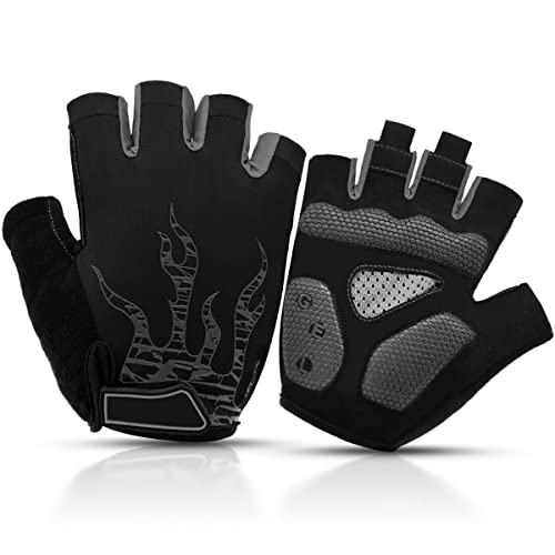 BTNEEU Fingerlose Fahrradhandschuhe mit Gel Mountainbike Handschuhe Halbfinger Männer, Atmungsaktiv Trainingshandschuhe Rennrad Handschuhe Radhandschuhe MTB Handschuhe für Damen Herren (schwarz, L) von BTNEEU