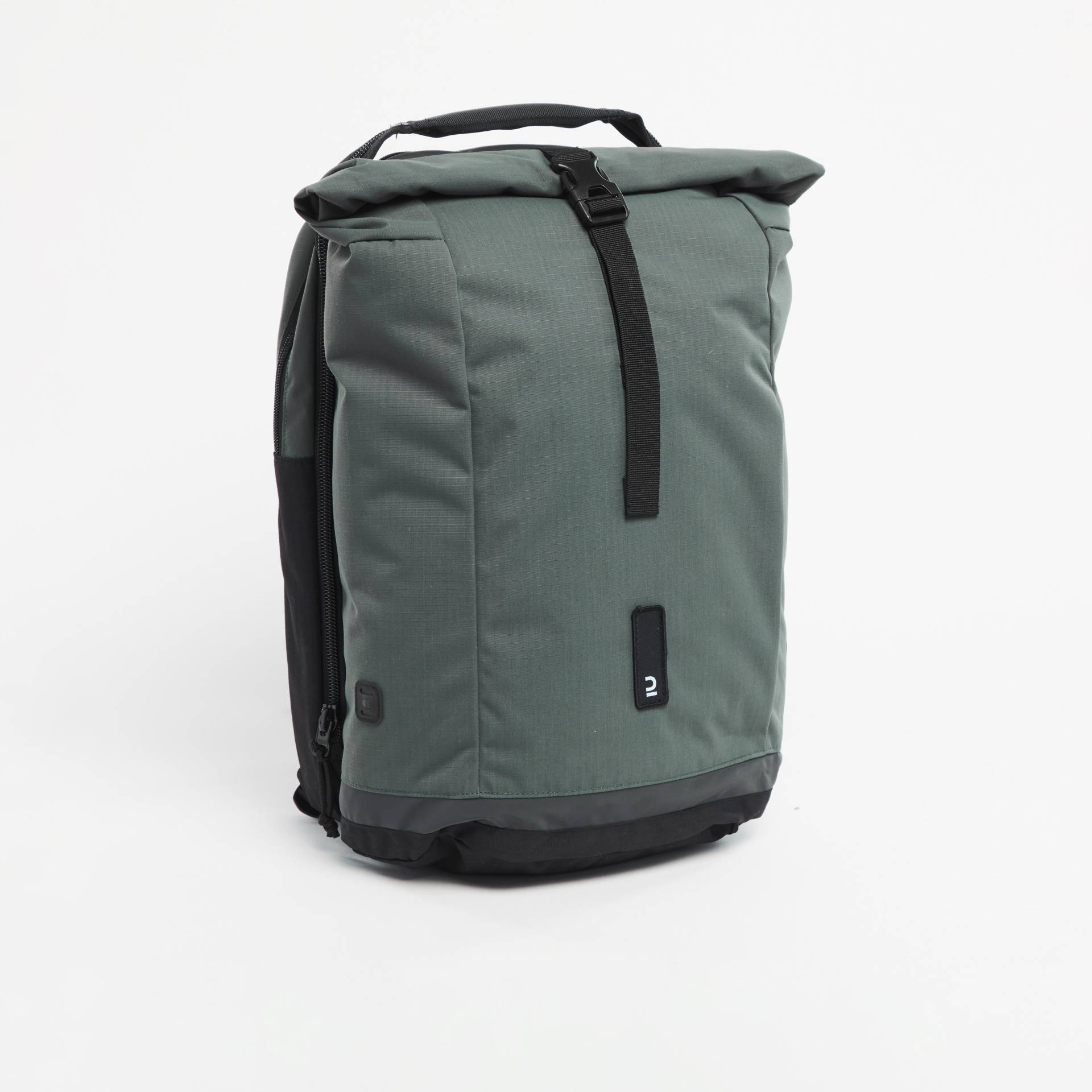 Doppel-Fahrradtasche Gepäcktasche Rucksack für Gepäckträger 27 Liter grün/grau von BTWIN