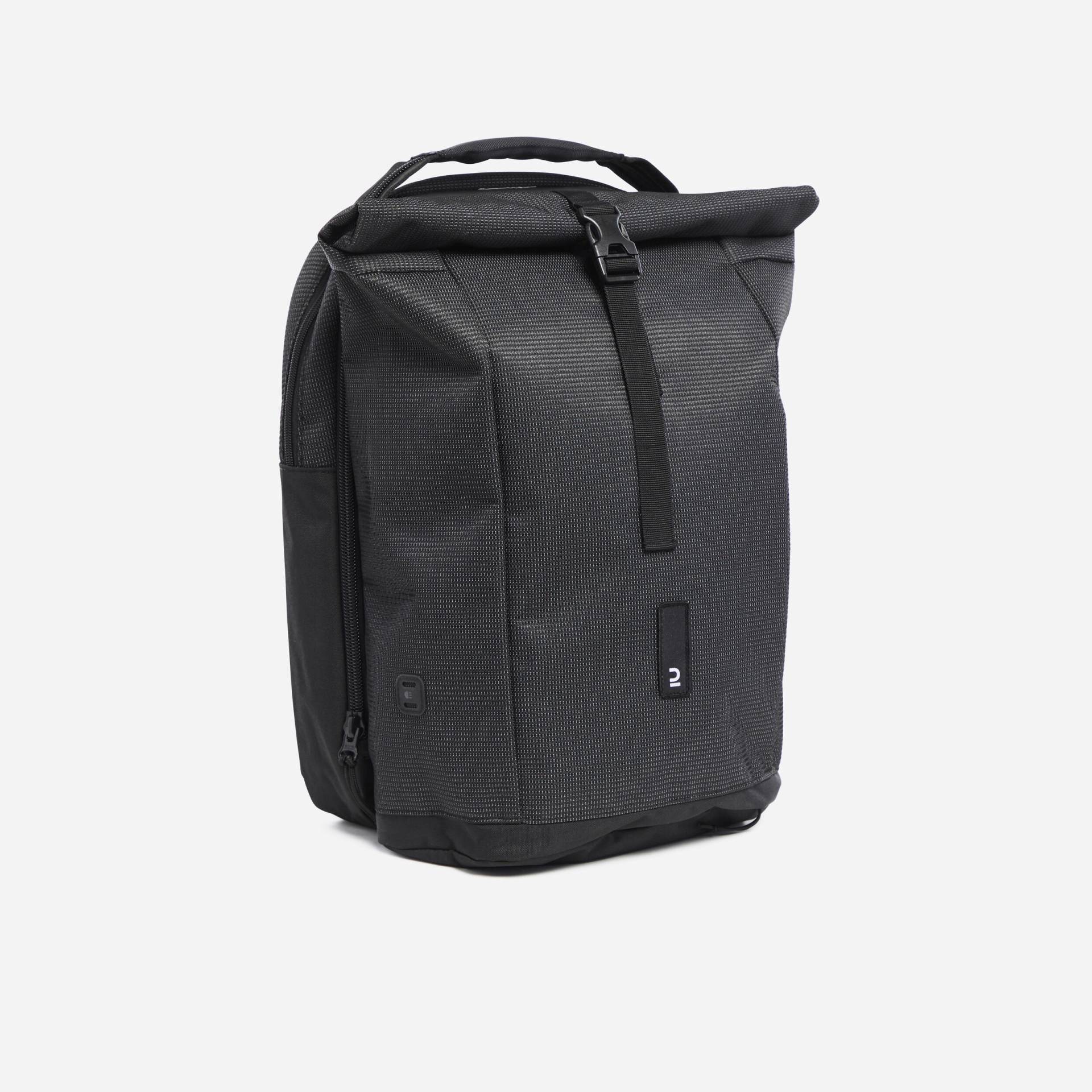Doppel-Fahrradtasche Gepäcktasche Rucksack für Gepäckträger 27 L reflektierend von BTWIN