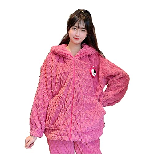 BUCROS Hausanzug Rotbären -Cartoon -Figur Mode Pyjamas Mädchen Dicke Kapuze Warme Hauskleidung Sets Frauen Cartoon Plüsch Nachthemd-Pajamas Pants 2Pcs,XXL von BUCROS