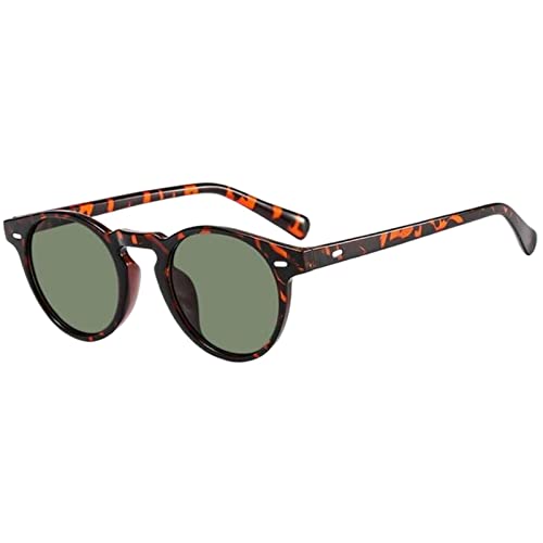 BUCROS Sonnenbrille Herren Runde Sonnenbrille Männer Vintage Kleine Sonnenbrillen Damenbrillen Frauen Brillen Uv400-Leopard Dark Green,As von BUCROS
