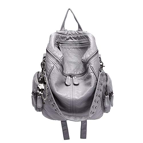 BUKESIYI Damen Tasche Rucksack Handtasche Frauen backpack Klein Anti Diebstahl Schulrucksack Laptop Weekender PU Leder DE78222 Grau von BUKESIYI