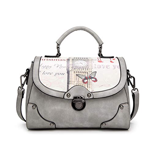 BUKESIYI Damen Tasche Umhängetasche Handtasche Frauen Klein Schultertasche Weekender Lack PU Leder DE77101 Grau von BUKESIYI