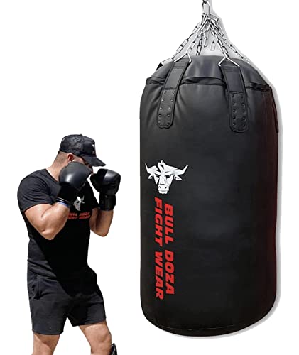 BULL DOZA FIGHT WEAR Riesiger, strapazierfähiger selbstbefüllbarer Boxsack – mit hängenden Ketten, Wirbel, Karabiner – für MMA, Kickboxen, Muay Thai, Kampfsport (Schwarz, XXL Jumbo Tank 3.5FT) von BULL DOZA FIGHT WEAR
