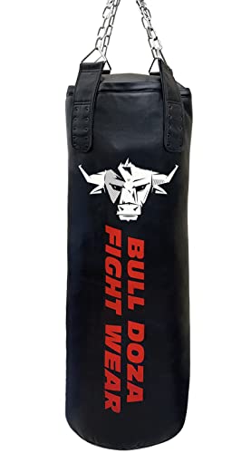 BULL DOZA FIGHT WEAR Selbstbefüllbarer Hochleistungs-Boxsack – mit hängenden Ketten, Wirbel, Karabiner – für MMA, Boxen, Kickboxen, Muay Thai, Taekwondo, Kampfsport (Schwarz, XL Tank 4FT) von BULL DOZA FIGHT WEAR