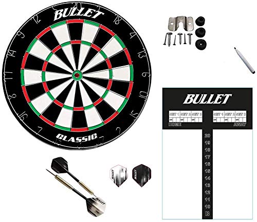 BULLET-Darts Set bestehen aus Dartscheibe, Scoreboard, 27 teiligen Steeldart-Set, Stift und Eraser von BULLET-Darts