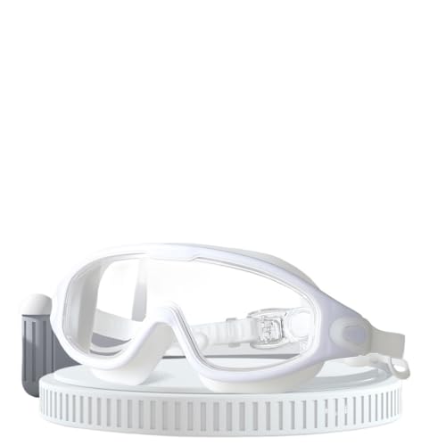 BUPEI Schwimmbrille aus Silikon, großer Rahmen mit Ohrstöpseln, professionelle HD-Antibeschlag-Augenmaske for Männer und Frauen (Color : White) von BUPEI