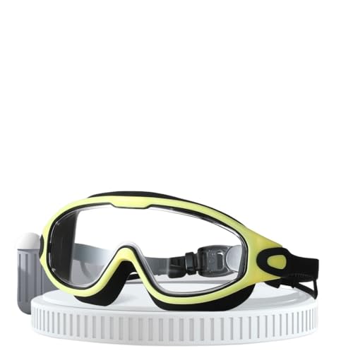 BUPEI Schwimmbrille aus Silikon, großer Rahmen mit Ohrstöpseln, professionelle HD-Antibeschlag-Augenmaske for Männer und Frauen (Color : Yellow) von BUPEI