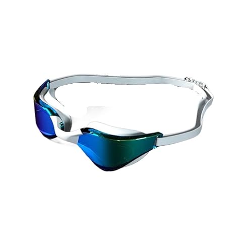 Schwimmbrille HD wasserdicht und beschlagfrei, Schwimmbrille for Erwachsene, professionelle, bequeme, plattierte Brille (Color : White blue) von BUPEI