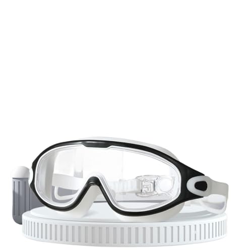 Schwimmbrille aus Silikon, großer Rahmen mit Ohrstöpseln, professionelle HD-Antibeschlag-Augenmaske for Männer und Frauen (Color : Black white) von BUPEI