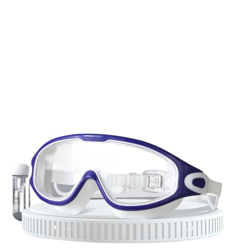 Schwimmbrille aus Silikon, großer Rahmen mit Ohrstöpseln, professionelle HD-Antibeschlag-Augenmaske for Männer und Frauen (Color : Blue) von BUPEI