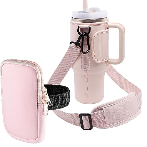 Wasserflaschentasche & Wasserflaschenhalter mit Gurt, verstellbare Schulter-Handschlaufe, abnehmbare Bauchtasche, Wasserflaschenzubehör für Stanley Quencher H2.0 Flowstate Tumbler 850 ml, 1,2 l, Rosa von BUPOfromcn