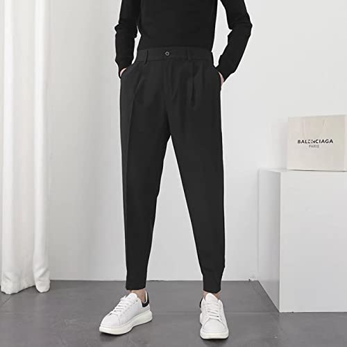 BURAANSH Fashion Men Casual Pants Elastic Waist Small Feet Slim Korean Style Pleated Tapered Male Blazer Pants Trousers Streetwear,Schwarz,28 von BURAANSH