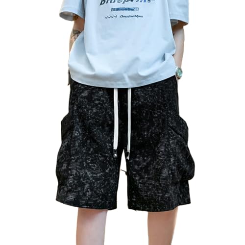 BURAANSH Große Taschen Cargo Hosen Harajuku Tie Dye Streetwear Männer Frauen Breite Bein Shorts Oversize Koreanische Mode Hosen,Schwarz,4XL von BURAANSH