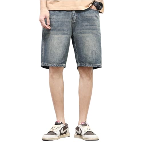 BURAANSH Männer Sommer Koreanischen Stil Mode Shorts Baggy Gerade Denim Vintage Kurze Beiläufige Lose Kurze Jeans Männlich Hellblau,Blau,29 von BURAANSH
