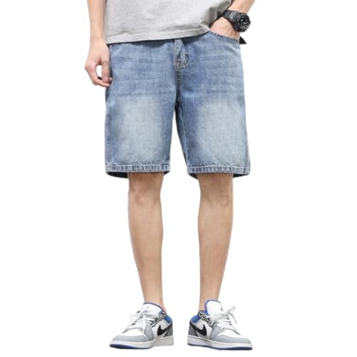 BURAANSH Männer Sommer Koreanischen Stil Mode Shorts Baggy Gerade Denim Vintage Kurze Beiläufige Lose Kurze Jeans Männlich Hellblau,Hellblau,30 von BURAANSH