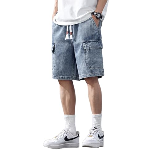 BURAANSH Mode Koreanische Baggy Cargo Denim Shorts Männer Sommer Trend Casual Lose Y2k Kurze Jeans Männliche Kleidung,Blau,3XL von BURAANSH