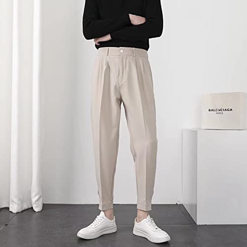 BURAANSH Mode Männer Casual Hosen Elastische Taille Kleine Füße Dünne Koreanische Art Plissee Konische Männliche Blazer Hosen Hosen Streetwear,Khaki,32 von BURAANSH