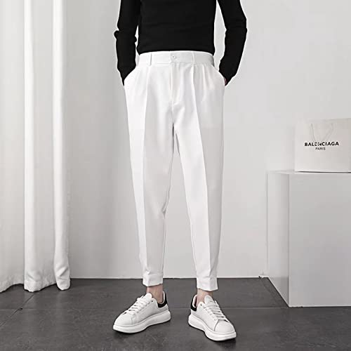 BURAANSH Mode Männer Casual Hosen Elastische Taille Kleine Füße Dünne Koreanische Art Plissee Konische Männliche Blazer Hosen Hosen Streetwear,Weiß,29 von BURAANSH