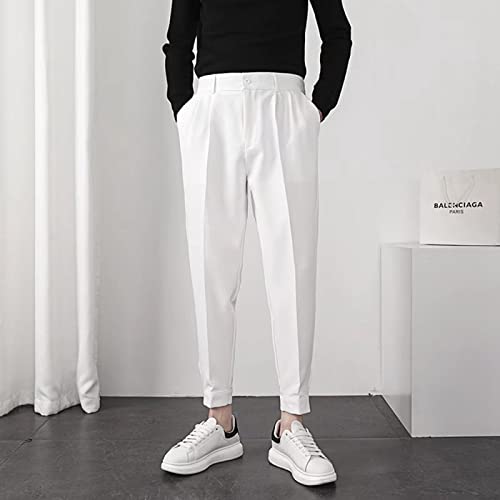 BURAANSH Mode Männer Casual Hosen Elastische Taille Kleine Füße Dünne Koreanische Art Plissee Konische Männliche Blazer Hosen Hosen Streetwear,Weiß,32 von BURAANSH