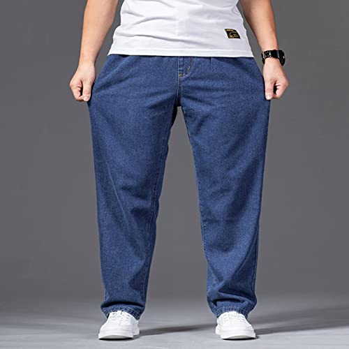 BURAANSH Oversize Jeans Herren Lose Jeanshose Herren Streetwear Lässig Gerade Jeanshose Herren Trend Atmungsaktive Baggy Jeans,Blue,44 (120-130 Kg) von BURAANSH