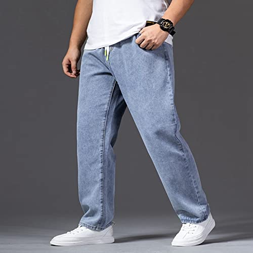 BURAANSH Oversize Jeans Herren Lose Jeanshose Herren Streetwear Lässig Gerade Jeanshose Herren Trend Atmungsaktive Baggy Jeans,Hellblau,31 (60-65 Kg) von BURAANSH