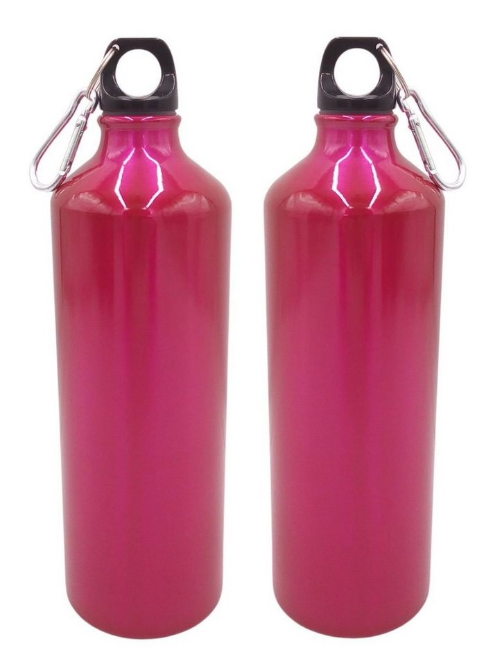 BURI Trinkflasche 2x Aluminium Trinkflasche 1 Liter pink mit Karabiner Wasserflasche Spo von BURI