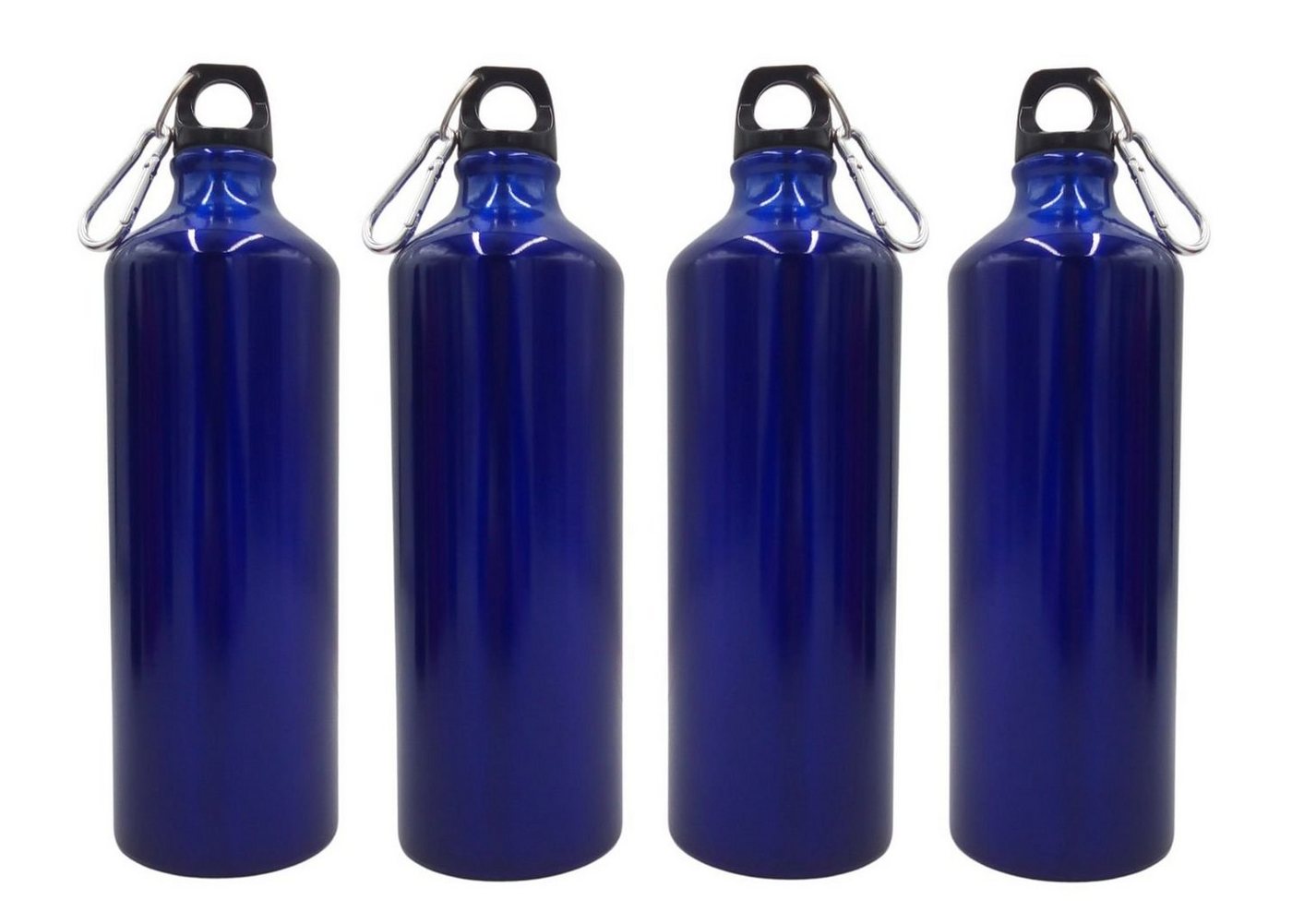 BURI Trinkflasche 4x Aluminium Trinkflasche 1 Liter blau mit Karabiner Wasserflasche Spo von BURI