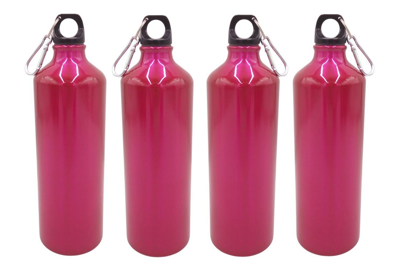 BURI Trinkflasche 4x Aluminium Trinkflasche 1 Liter pink mit Karabiner Wasserflasche Spo von BURI